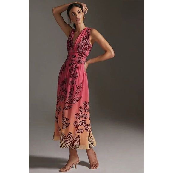 NWT ANTHROPOLOGIE X VERB PALLAVI SINGHEE V-NECK OMBRE MAXI DRESS. MP. - Picture 1 of 4